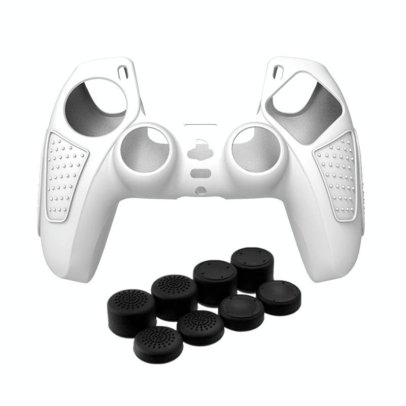 Black Silicone Protective Case for Ps5 Gamepad - Anti-skid Cover - White + 8 Hats