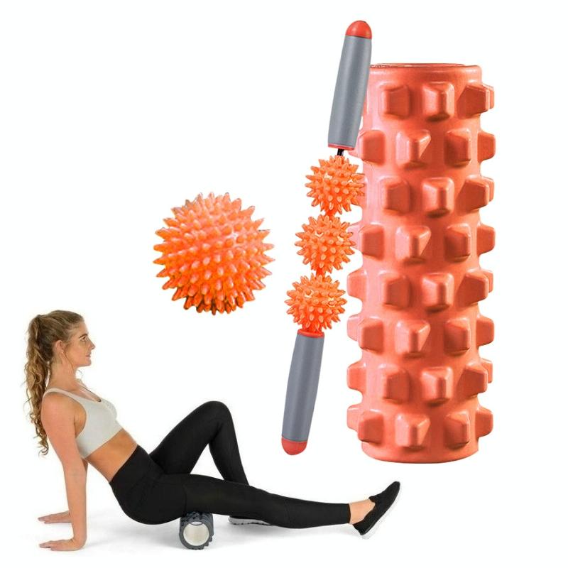3-In-1 Eva Foam Roller Set For Muscle Relaxation 33Cm Length Orange