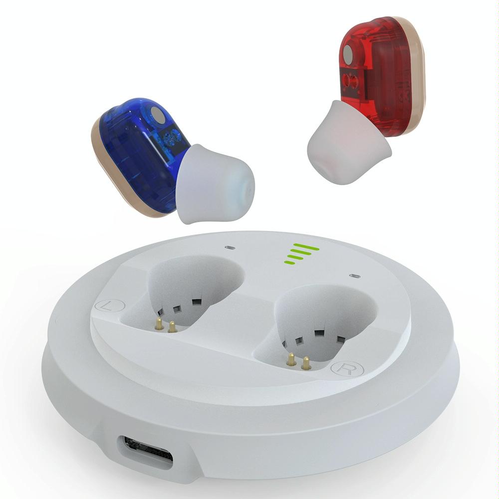 Mini In Ear Hearing Aid Usb Charging Red / Blue