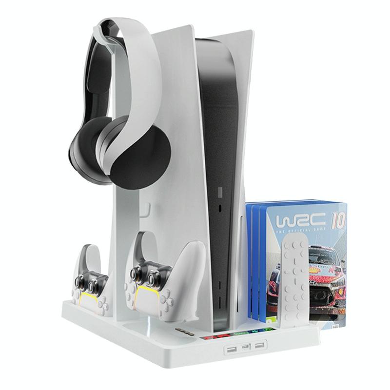 Ps5 Cooling Handle with Charging Base and Disc Storage Rack - White