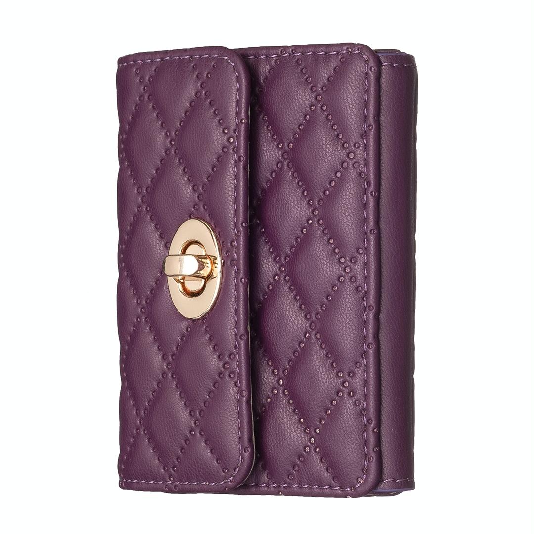 Horizontal Card Bag Mobile Phone Back Sticker With Metal Buckle - Dark Purple