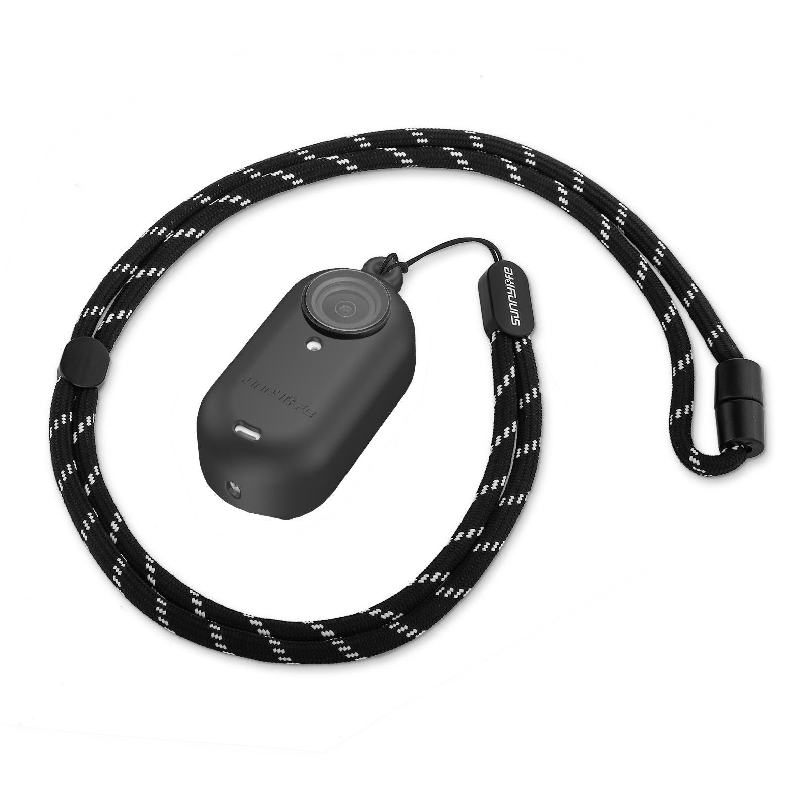 Silicone Camera Body Case with Lens Cap and Neck Strap for Insta360 Go 3 - Black