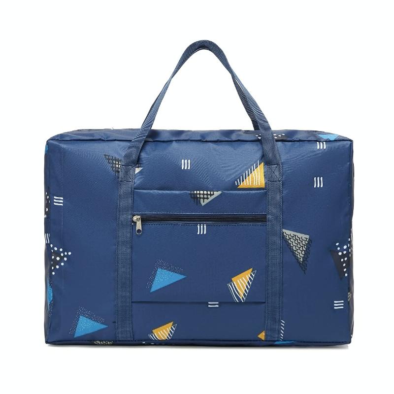Waterproof Foldable Travel Bag - Compact & Durable - Navy Blue Geometry