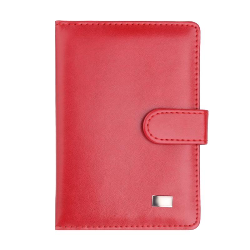 Passport & Card Holder With Buckle Clip Pu Protection - Red