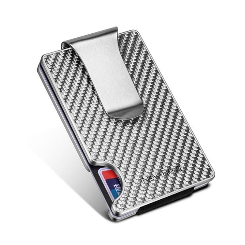Ultra Thin Rfid Carbon Fiber Wallet For Men Anti Theft Card Holder - Silver