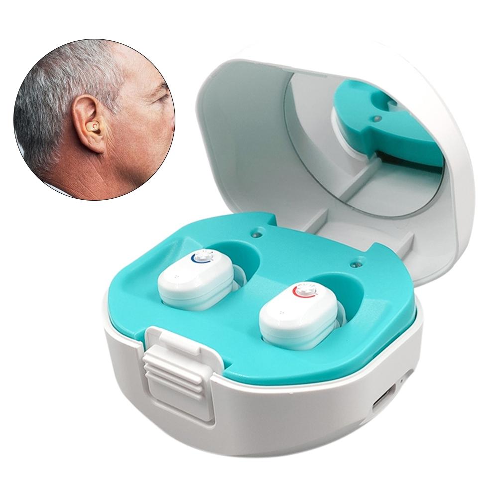 Wireless On Ear Hearing Aid With Charging Case - White