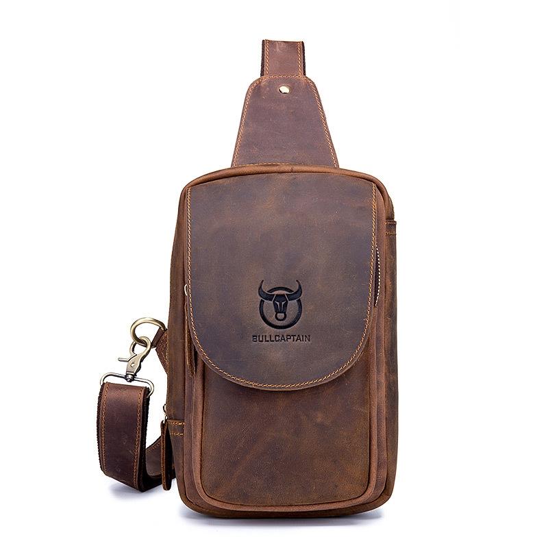 Retro Leather Shoulder Bag For Men Brown