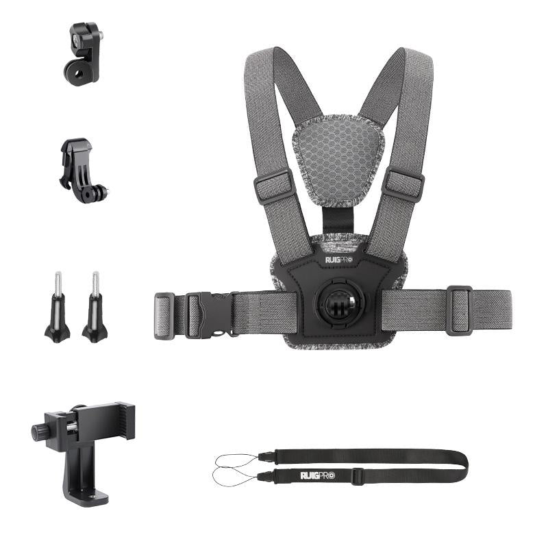 Adjustable Chest Strap with Mount and Screw - 6 In 1 360 Phone Clamp
