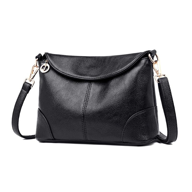 Stylish Soft Leather Shoulder Bag - Black