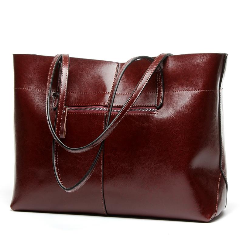 Stylish Shoulder Tote For Women - Vintage Wine Red Horizontal Version