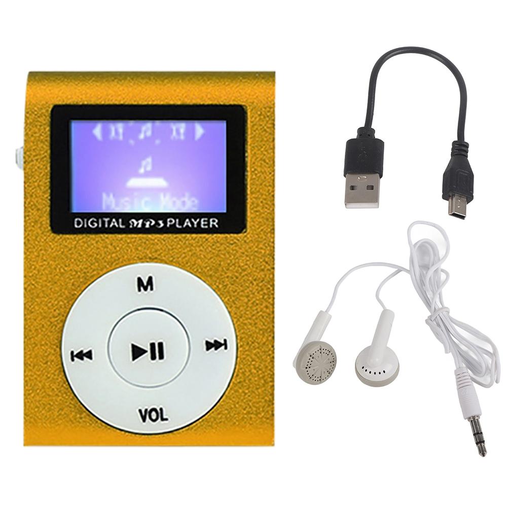 Metal Mini Mp3 Player With Screen Earphone+Cable - Gold
