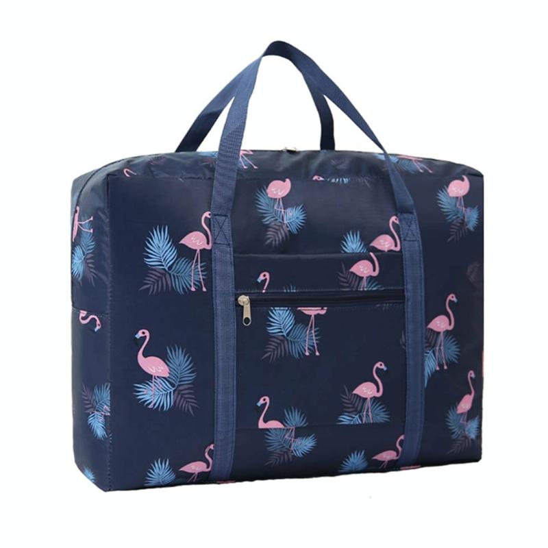 Waterproof Foldable Travel Bag - Compact & Durable - Navy Blue Flamingo