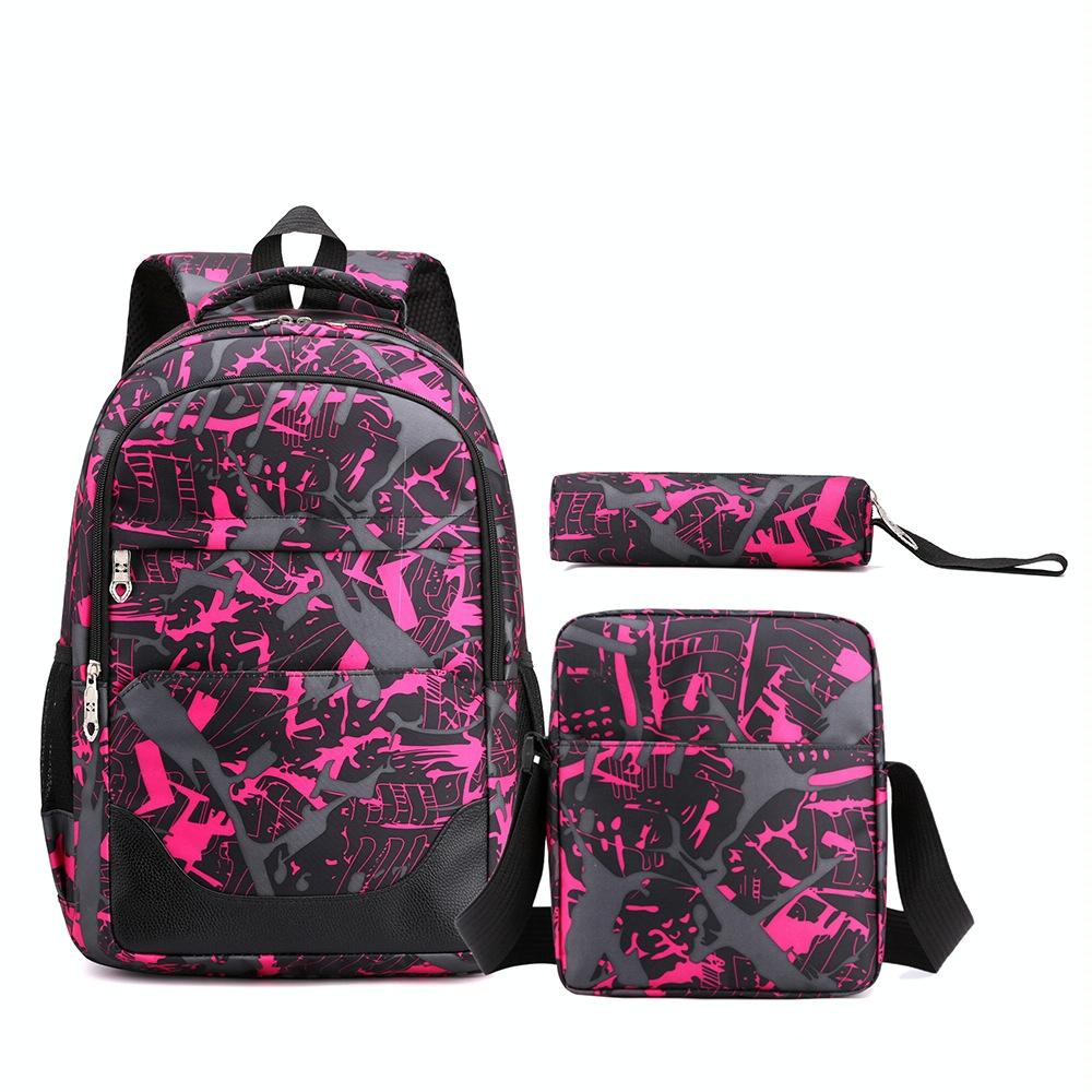 Student Backpack Set - 3 Pieces - Pink Camouflage