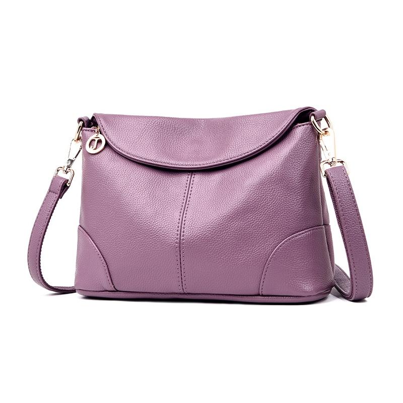 Stylish Soft Leather Shoulder Bag - Taro Purple