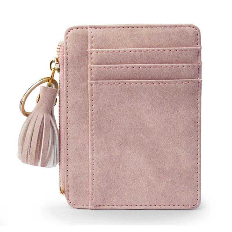 Compact Card Holder With Large Capacity Cute Mini Coin Purse - Pink