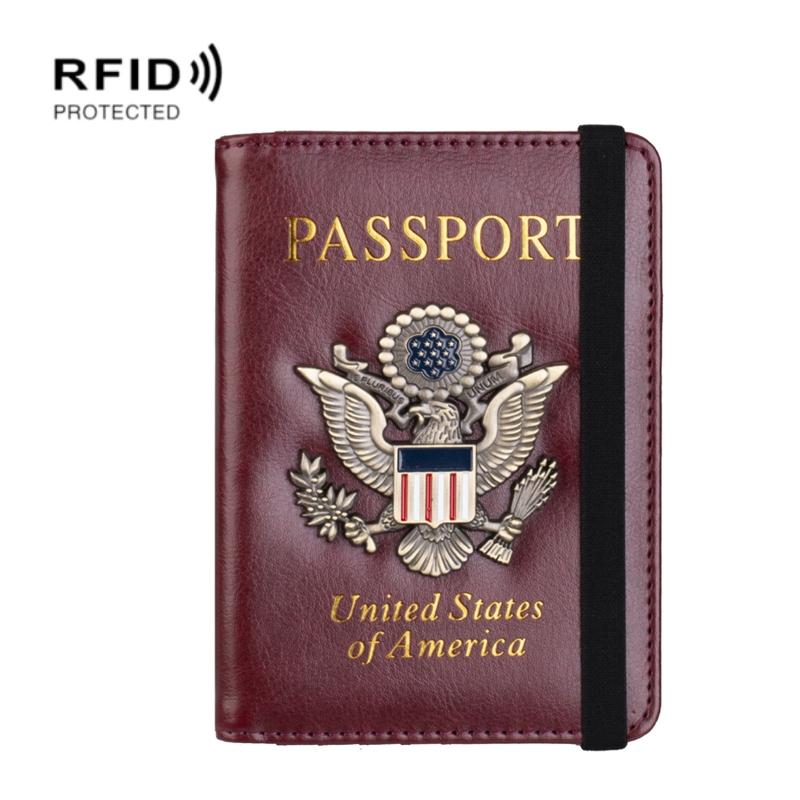 Multi Card Passport Holder Anti Magnetic Wallet - Wine