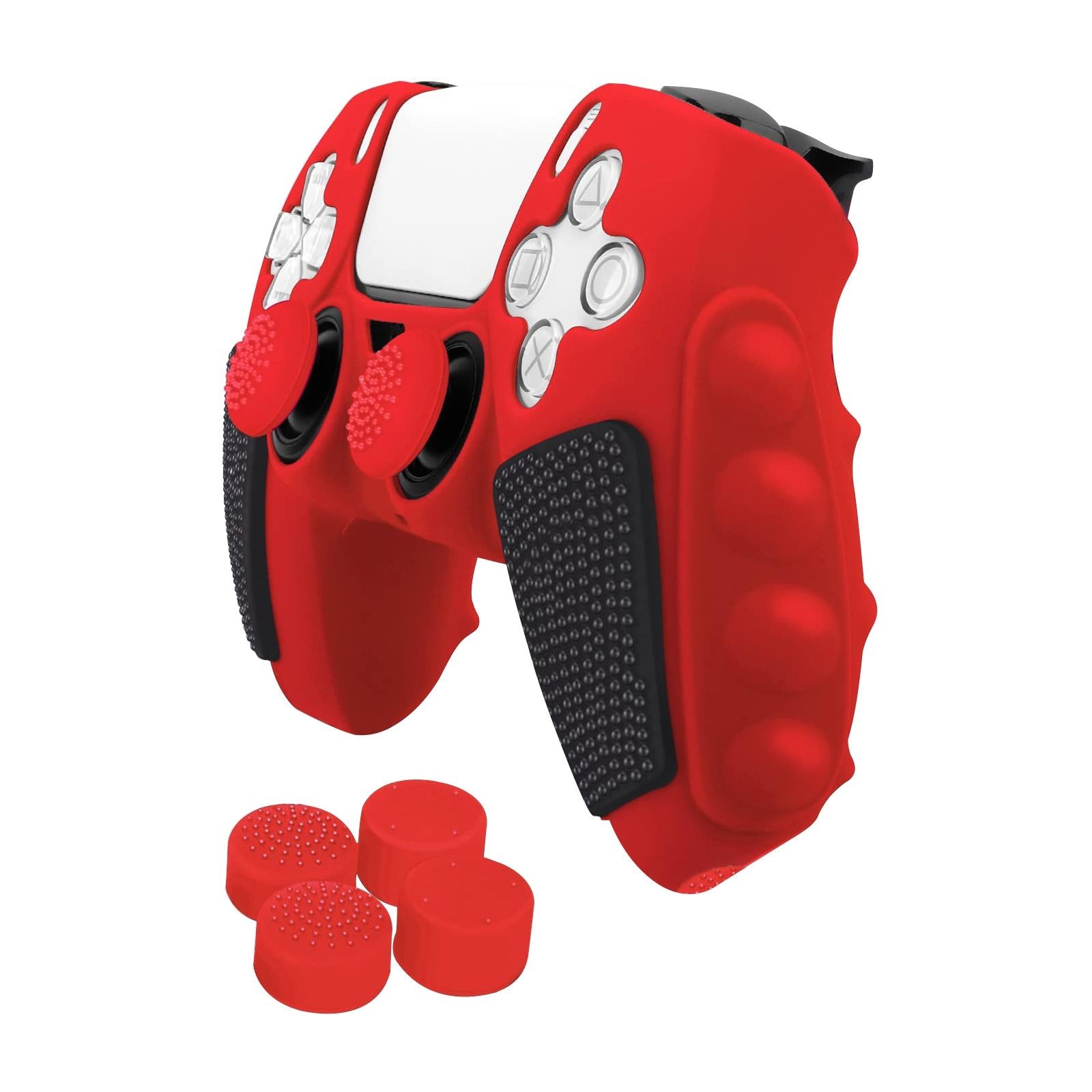 Silicone Gamepad Protective Case for Sony Ps5 with Splicing Design and Rocker Caps - Red Black