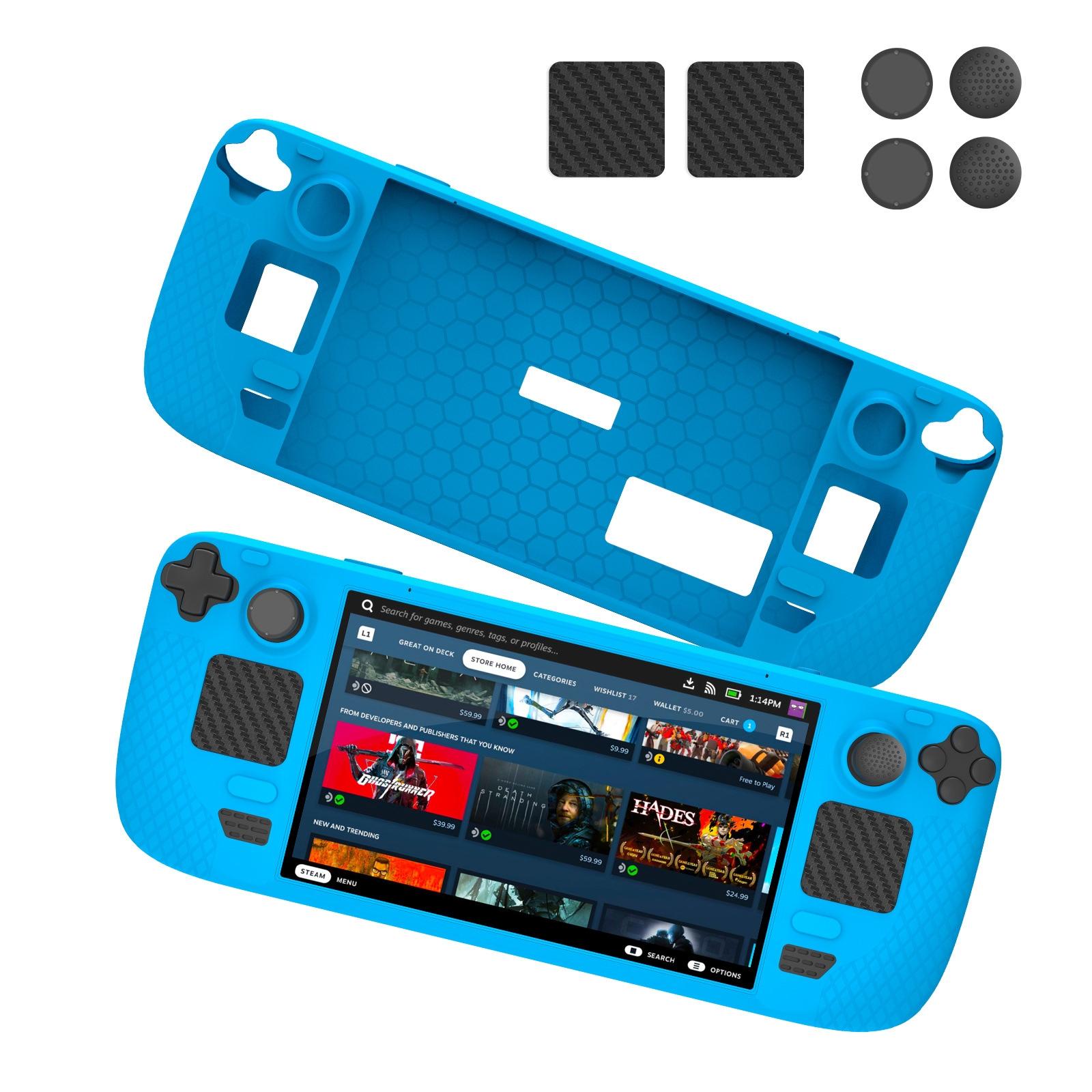 7-piece Silicone Case & Joystick Cap Set for Steam Deck with Touch Board Sticker - Blue