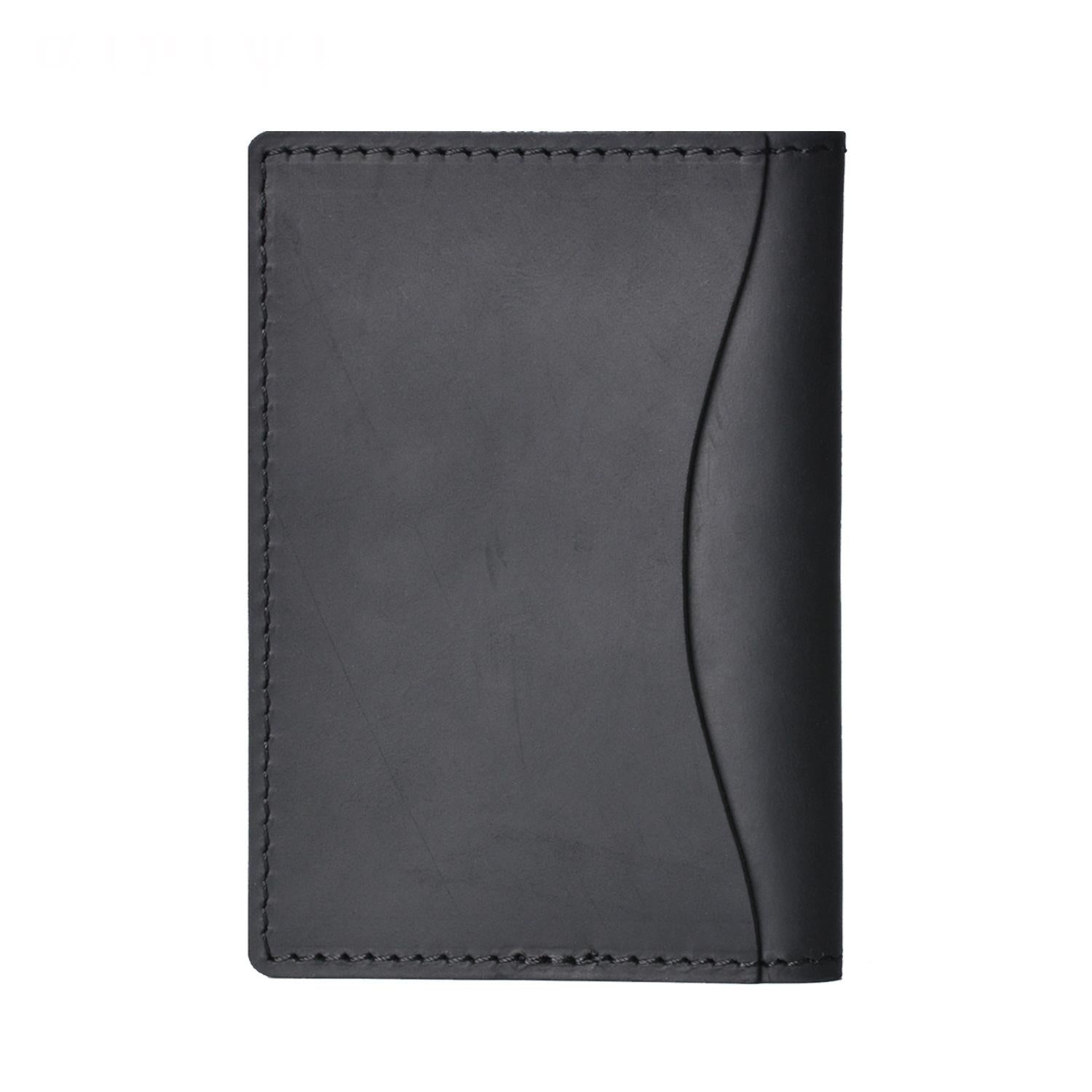 Minimalist Cowhide Card Holder Compact Wallet For Bank & Membership Cards - Black