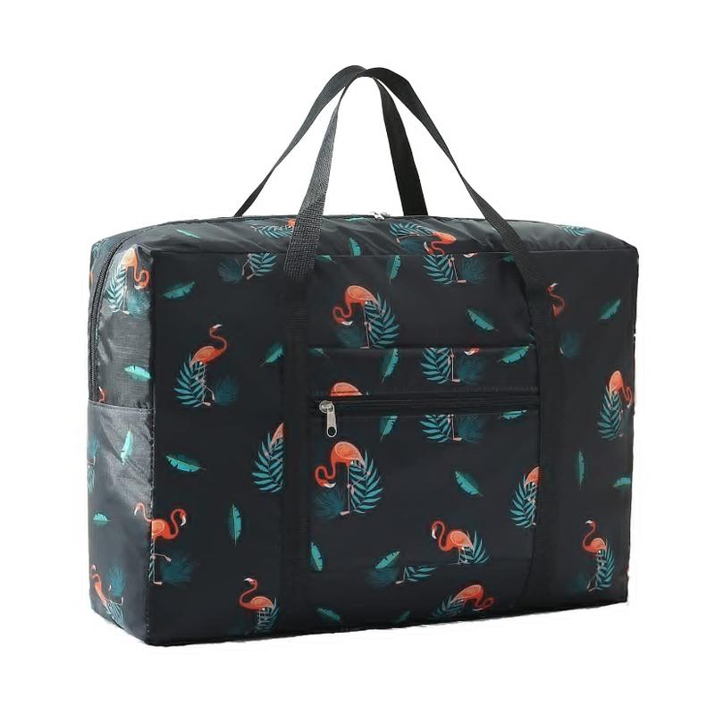 Waterproof Foldable Travel Bag - Compact & Durable - Black Flamingo