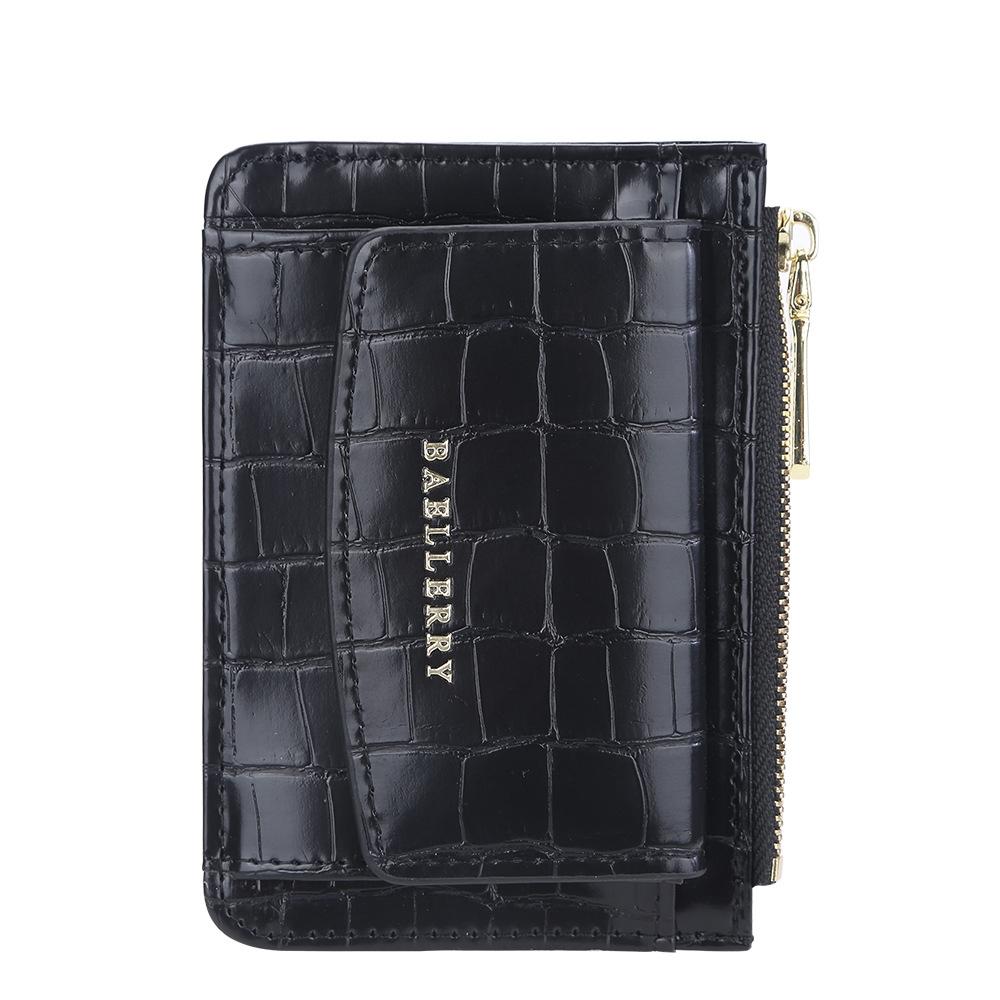 Multifunctional Crocodile Card Holder With Zipper Small Coin Purse - Black