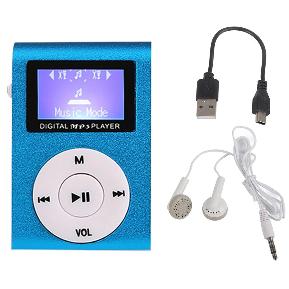 Metal Mini Mp3 Player With Screen Earphone+Cable - Blue