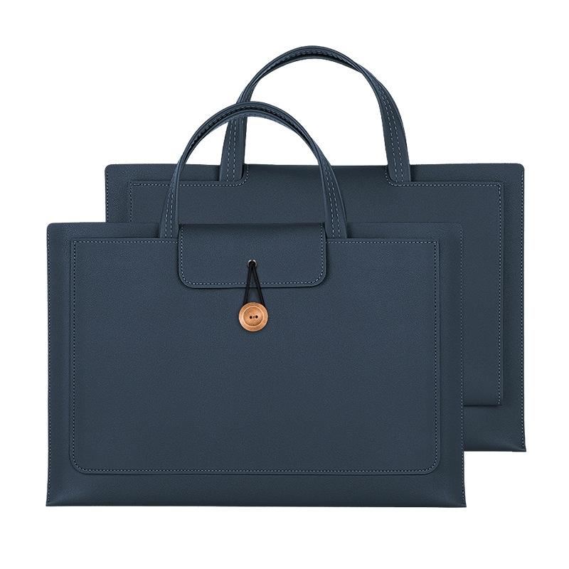 Waterproof Elastic Button Laptop Handbag - Pu Material - Navy - 15.4/16 Inch