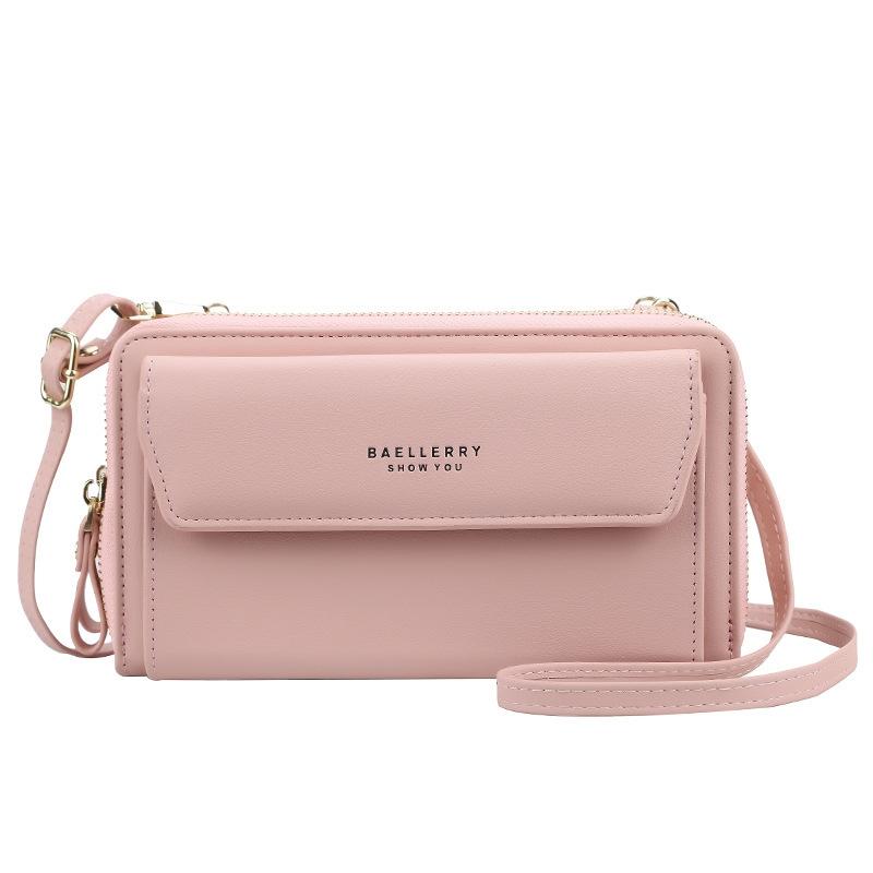 Large Capacity Shoulder Bag With Double Zipper - Light Pink