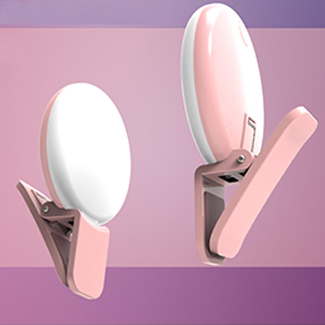 Portable Mini Beauty Light for Smartphones - 3 Brightness Levels 9 Led Warm / White - Iphone Galaxy Huawei Xiaomi Lg Htc - Pink
