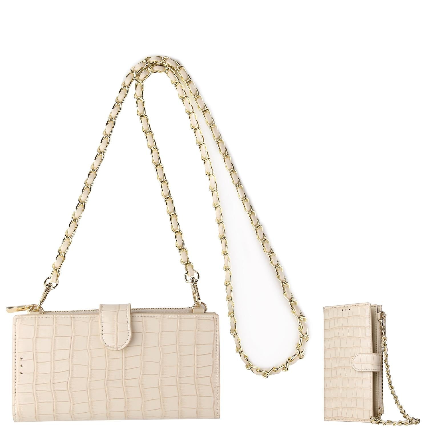 Long Crossbody Mini Shoulder Bag For Coins & Phone - Beige