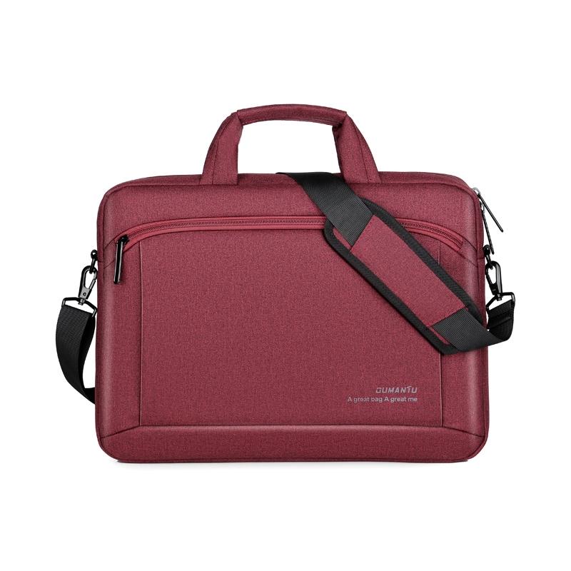 Portable 15 Inch Laptop Leather Handbag For Business Briefcase - Wine Red
