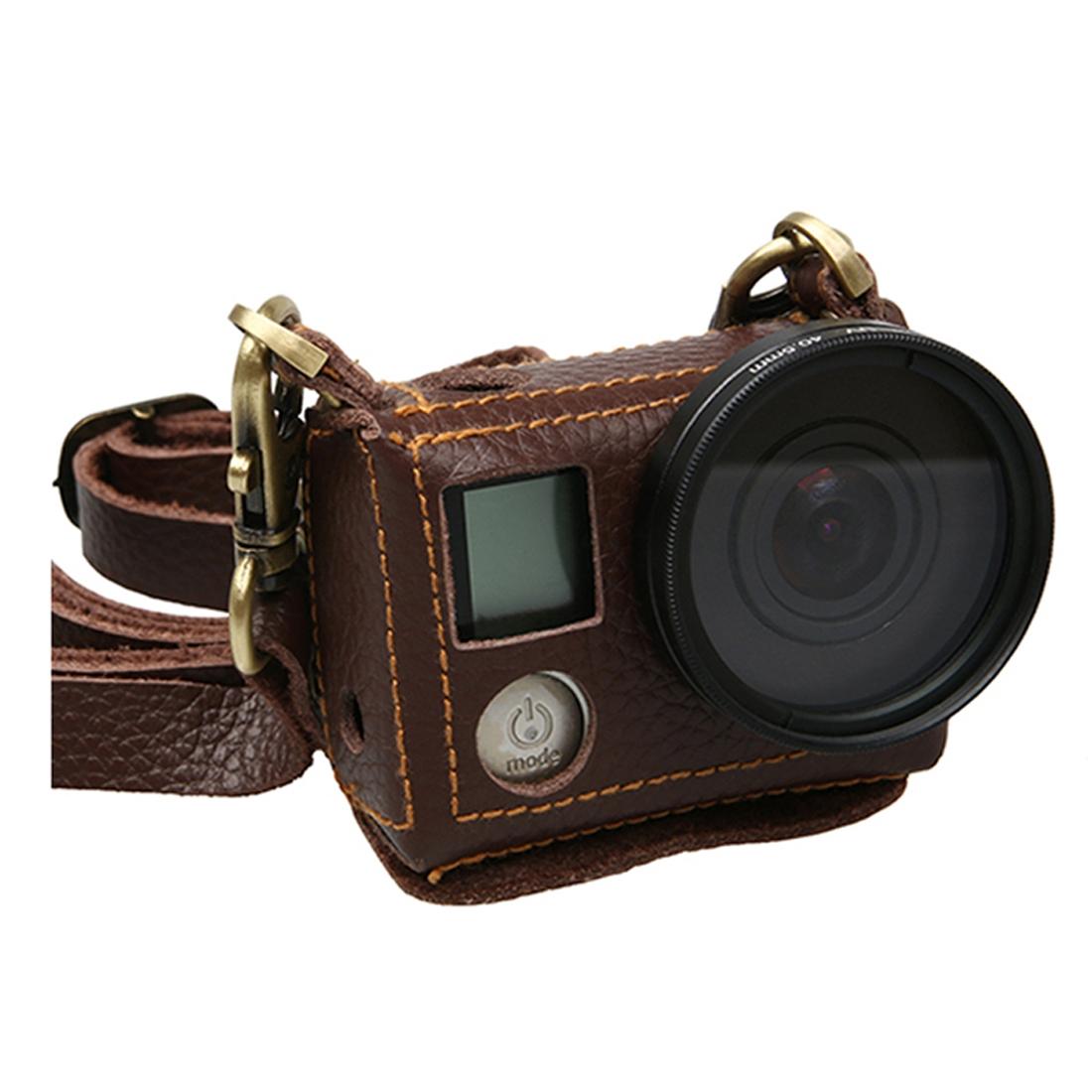 Genuine Leather Protective Case for Gopro Hero4 with Litchi Texture and Sling
