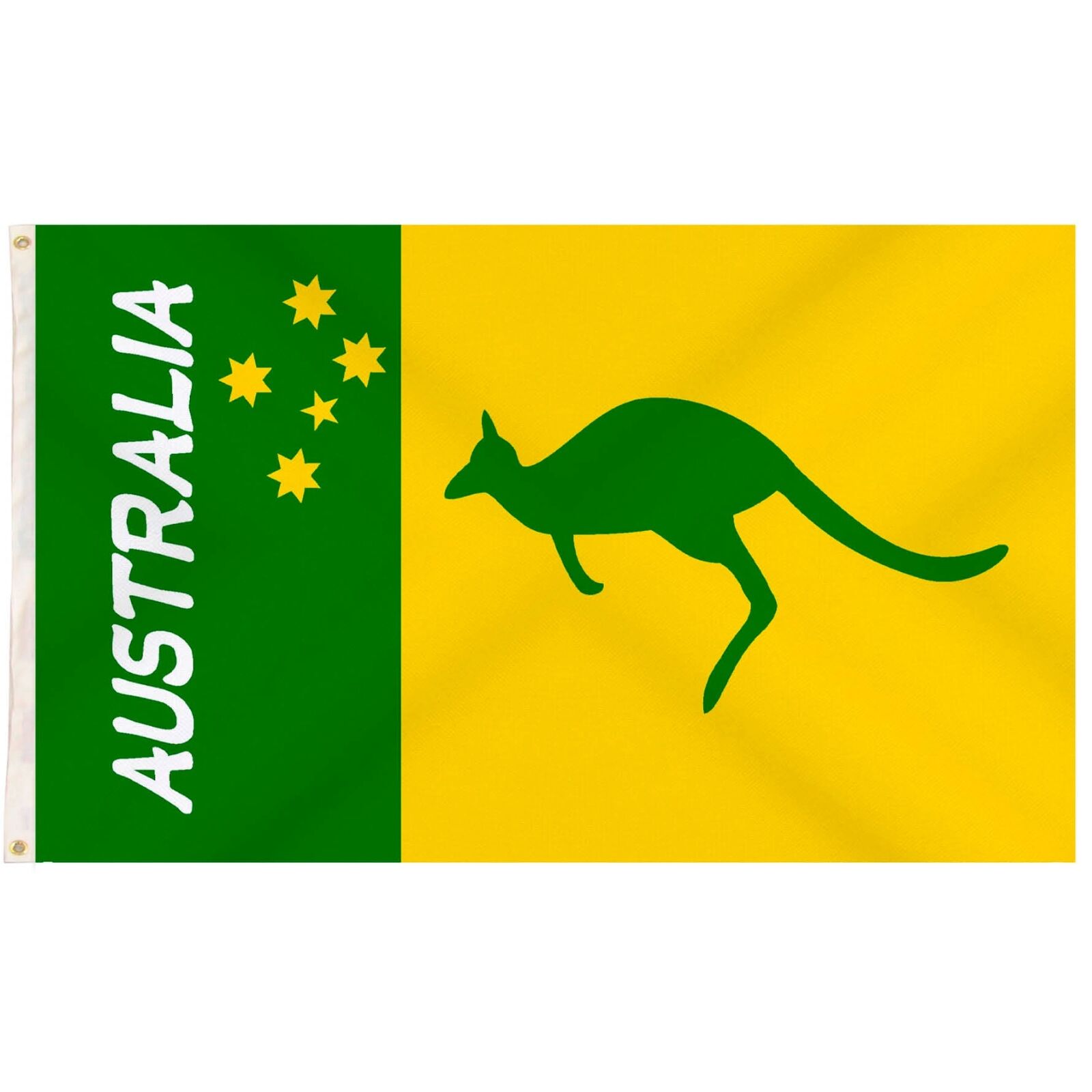Australian Green and Gold/Yellow Flag w/ Kangaroo – 90x150cm Australia Day