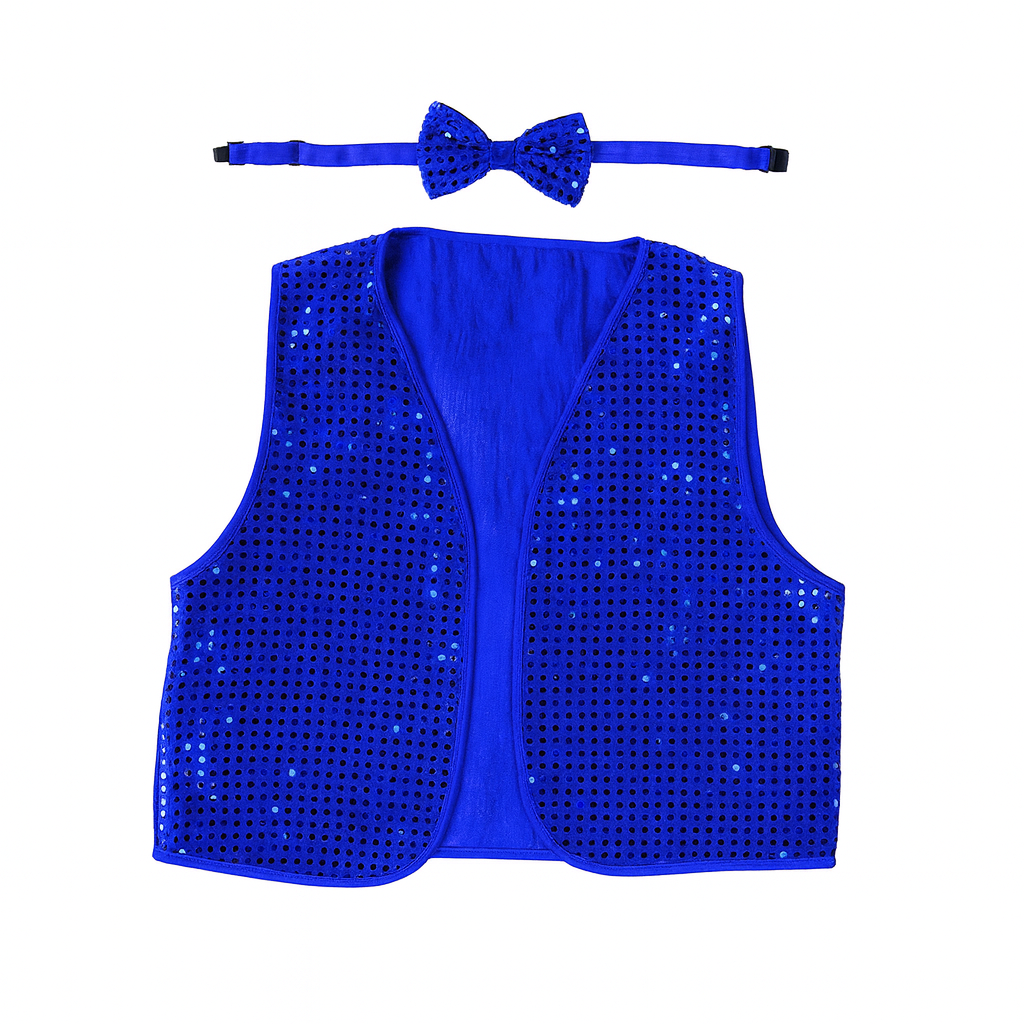 Kids Sequin Vest Bow Tie Set Costume 80s Party Dress Up Waistcoat - Blue