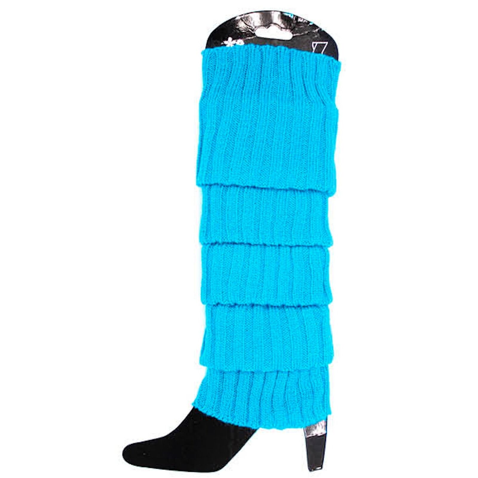 Pair of Womens Leg Warmers Disco Winter Knit Dance Party Crochet Legging Socks Costume - Topaz Blue