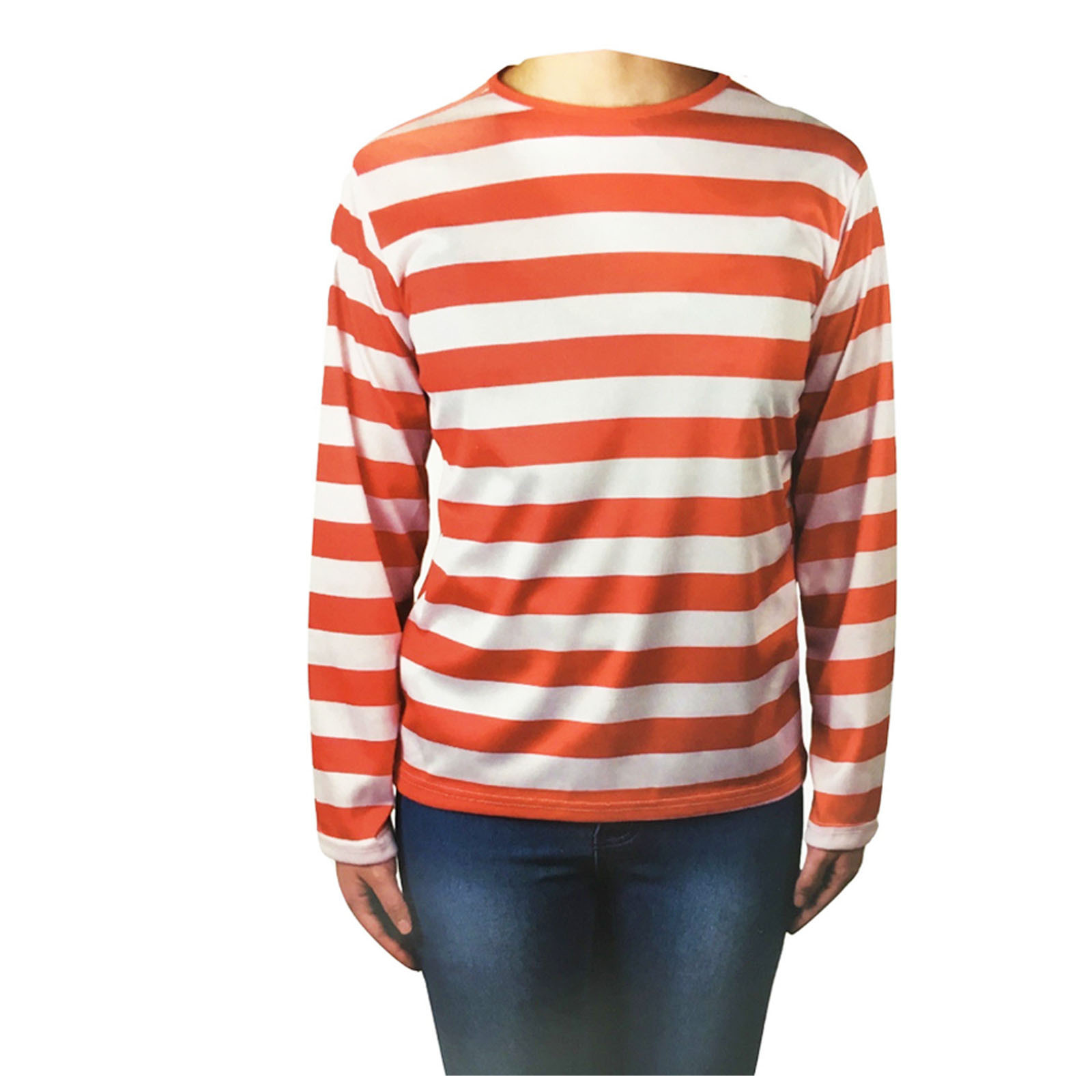 KIDS Red and White Striped Top Wenda Waldo Shirt Costume Party Book Week - Large (10-12 Years Old)