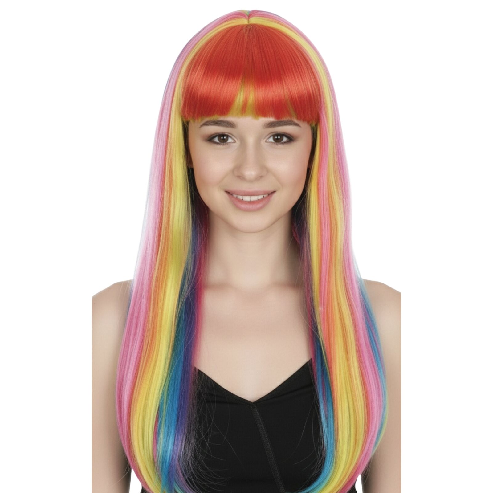LONG WIG Straight Party Hair Costume Fringe Cosplay Fancy Dress 70cm Womens - Rainbow (22468)