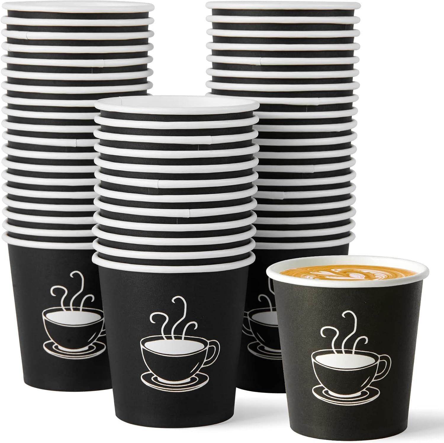 2880x Premium Paper Small Coffee Cups 2.5oz for Espresso Macchiato Piccolo Short Black - Black