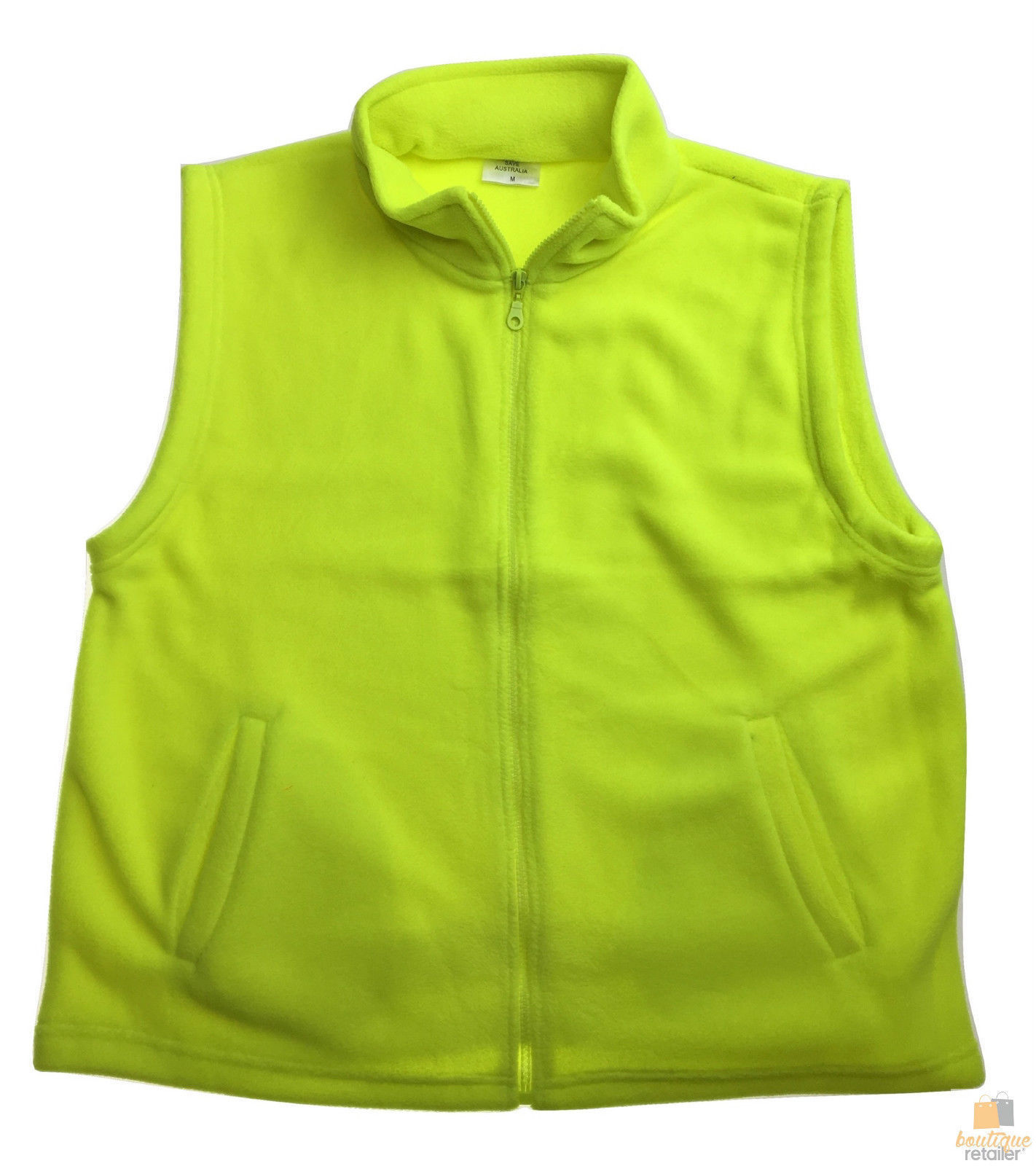PLAIN HI VIS Polar Fleece Vest Full Zip Safety Workwear High Visibility Fleecy - Fluro Yellow - L