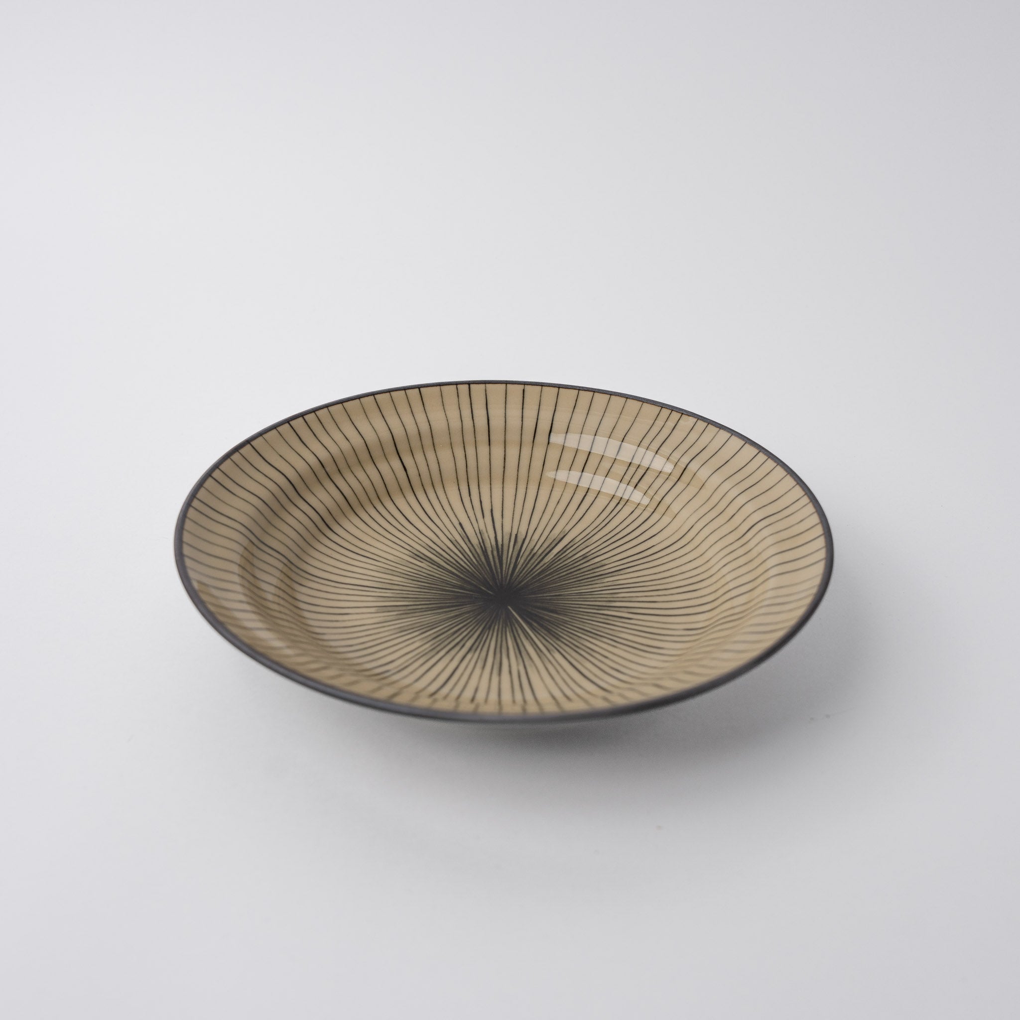 Bowl Shallow Flat Based 20cm Green Converging Line Glaze