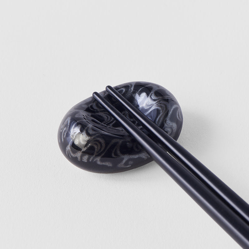 Chopstick Rest River Pebble Water Swirl Black Glaze