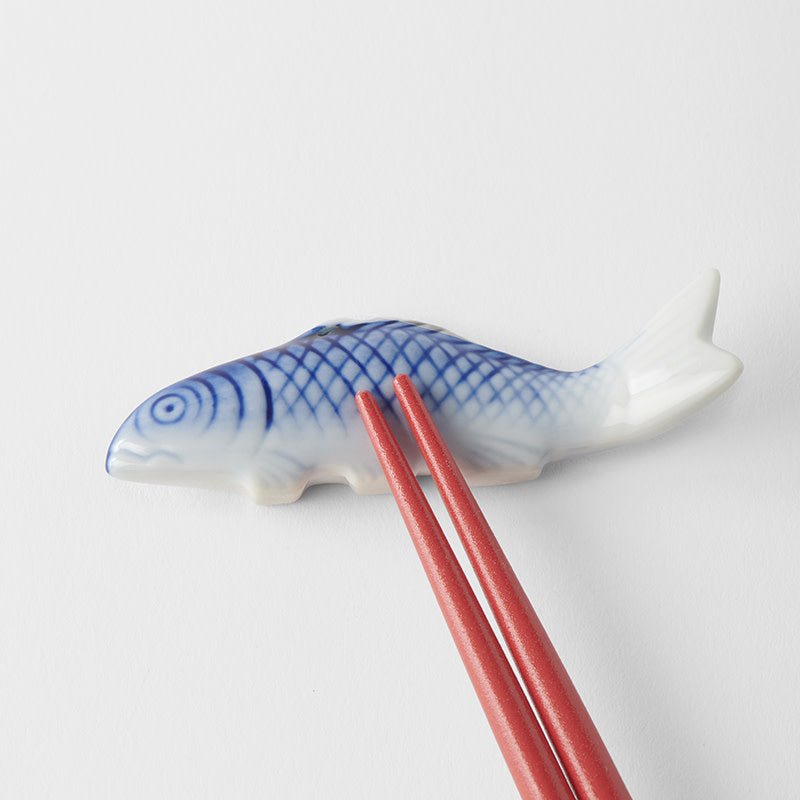 Chopstick Rest Blue Fish White Glaze
