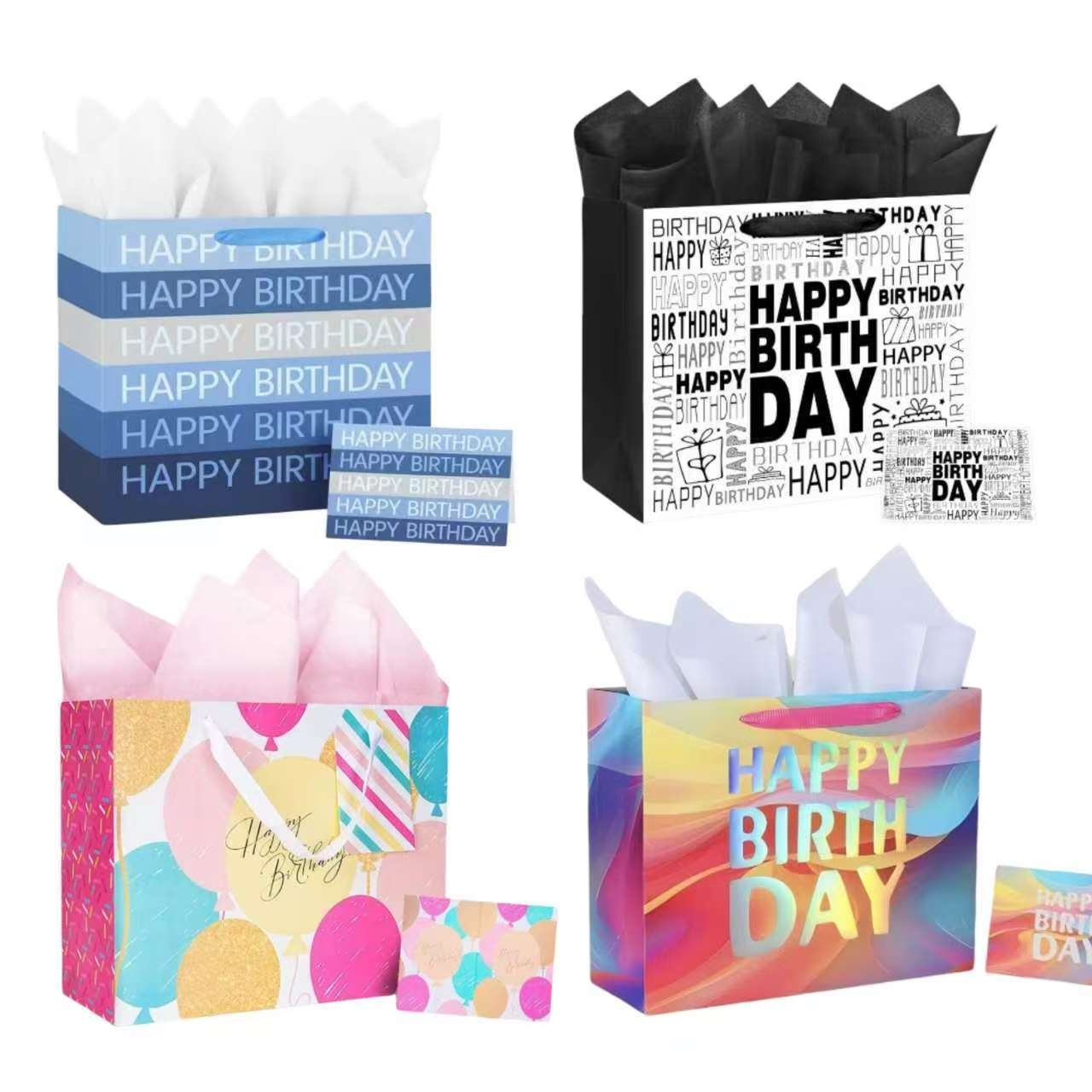 bulk 24 Large Happy Birthday Celebration Gift Bag 4 Asst 26x32cm