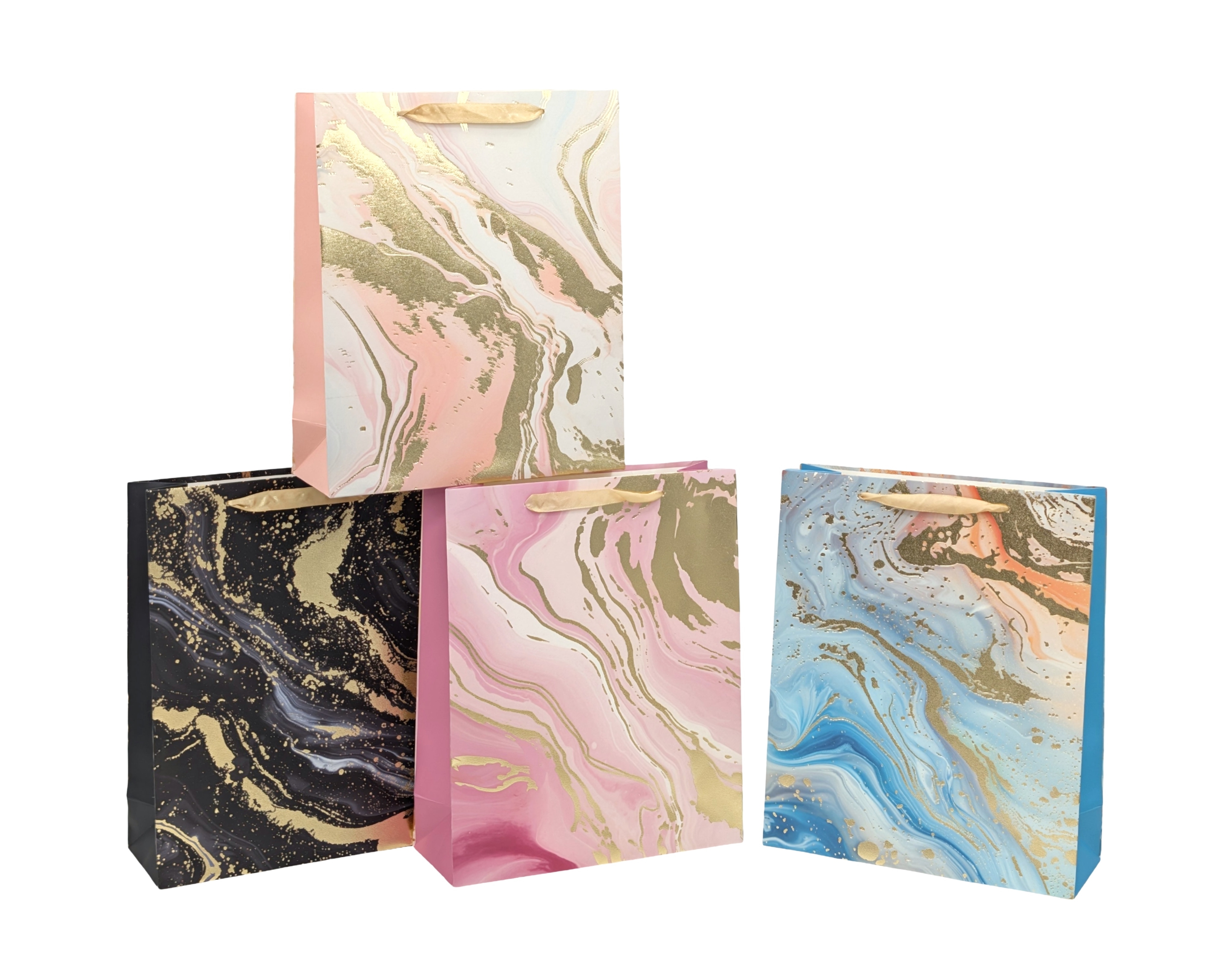 bulk 24 Elegant Golden Marble Gift Bag Medium 4 Asst