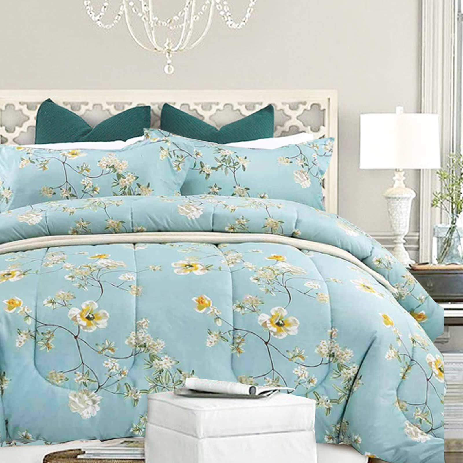 Floral Soft Comforter Set, Queen/King Size, Quilted Bedding for All Seasons