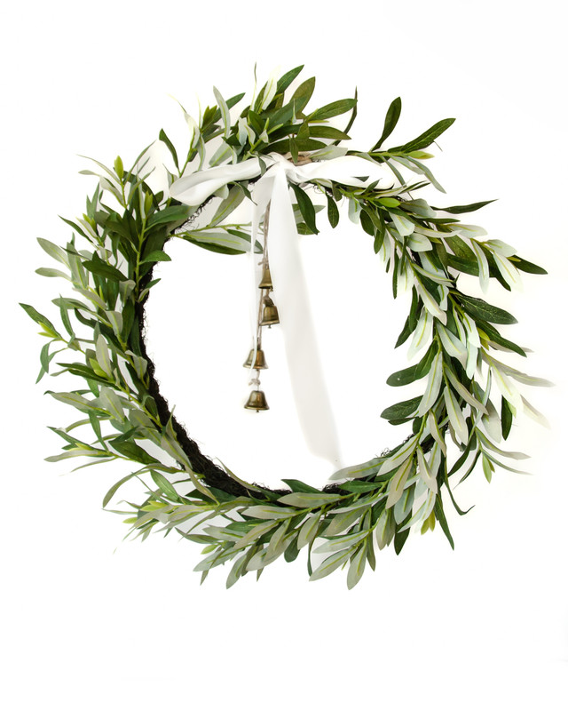 OLIVE WREATH WITH BOW & BELL 61CM