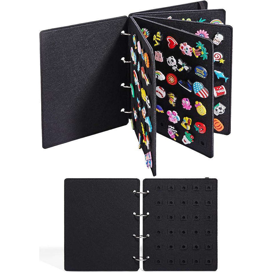 Black Felt Storage Book for Shoe Charms and Pin Collectibles, Durable Organizer
