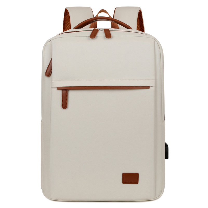 Beige Minimalist USB Charging Laptop Backpack - Elegant and Spacious Travel Bag