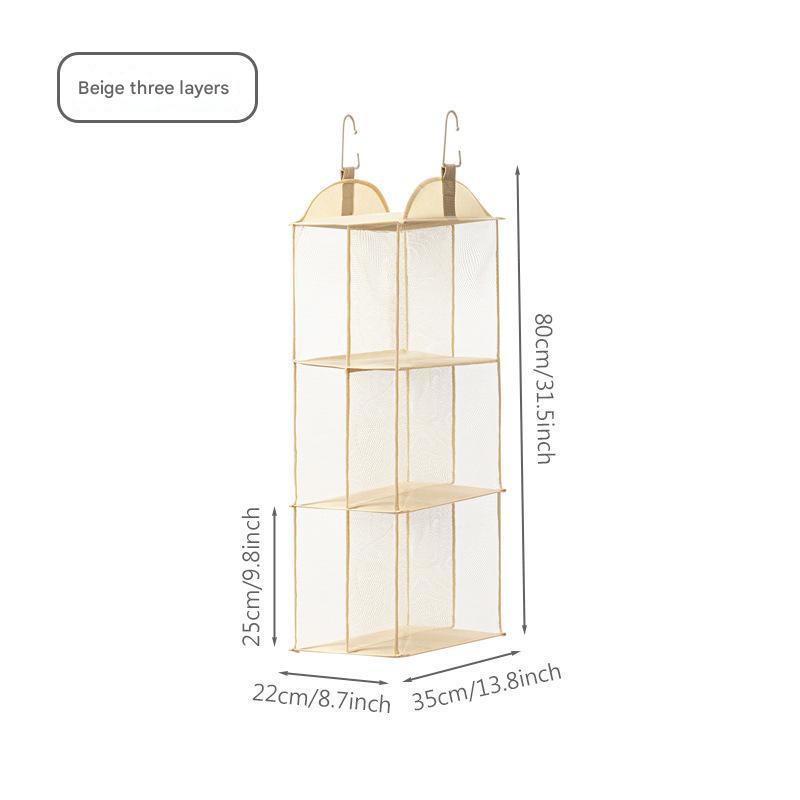 Beige Hanging Dustproof Storage Bag - Multi-Layer Organizer for Bags, Clothes & Accessories, 3-Tier Non-Woven Fabric