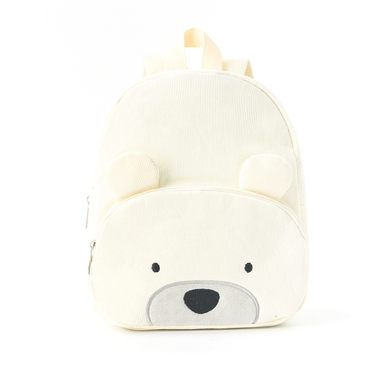Cute Beige Bear Backpack - Soft Corduroy Material with Adjustable Straps